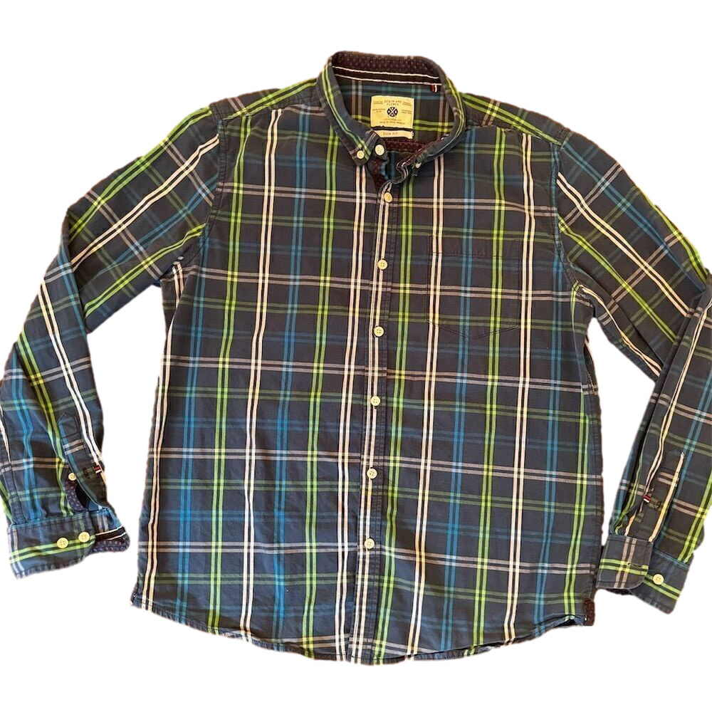 Denim & Flower Men's XL Blue Plaid Long Sleeve Button-Up Shirt